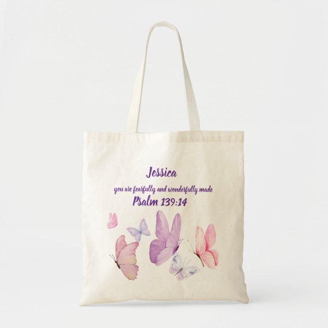 Blissful Butterfly Psalm 139:14 Tote Bag (Devant)