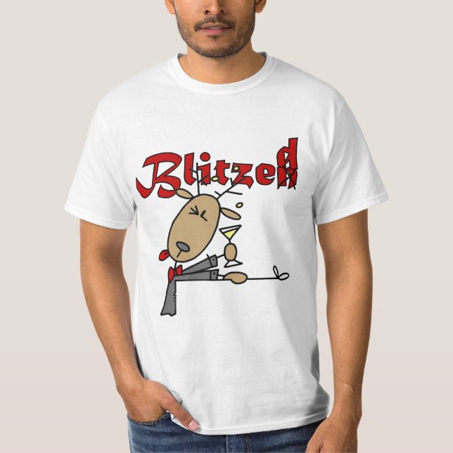 Blitzen Reindeer est Blitzed T-shirt de Noël (Devant)