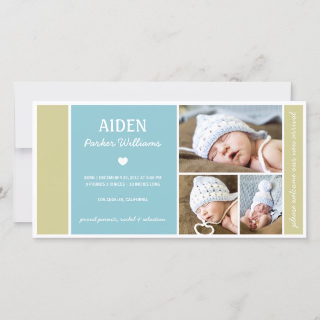 BLOC DE COULEUR | BÉBÉ GARÇON FAIRE-PART DE NAISSA (Devant)