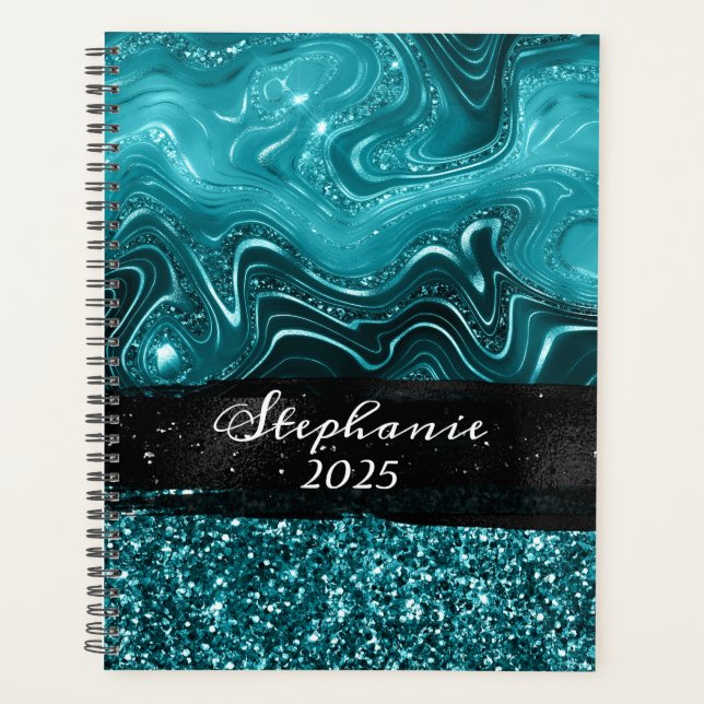 Bloc de couleur Glam Teal Marbré Pailleté Bleu (Devant)