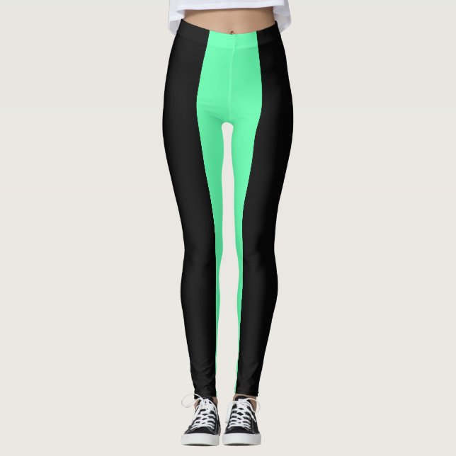 Bloc de couleur noir/menthe Leggings féminins (Devant)