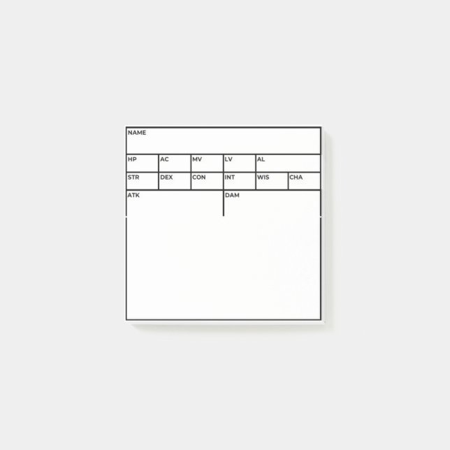 Bloc de Statistiques D&D Post-It (Devant)