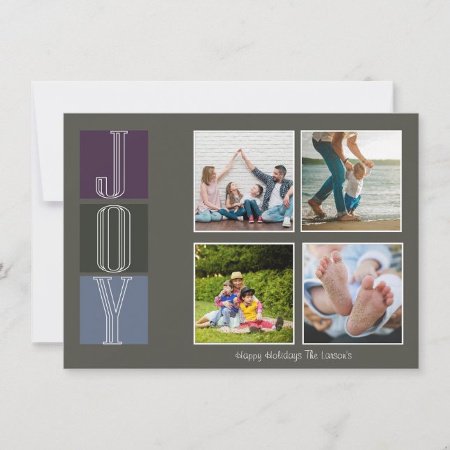 Bloc Lettre Noël Joie Photo Carte de vacances (Devant)