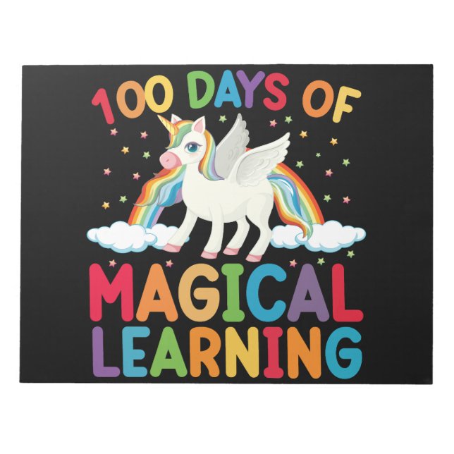 Bloc-note 100 jours d'école licorne magique pour filles  (Devant)