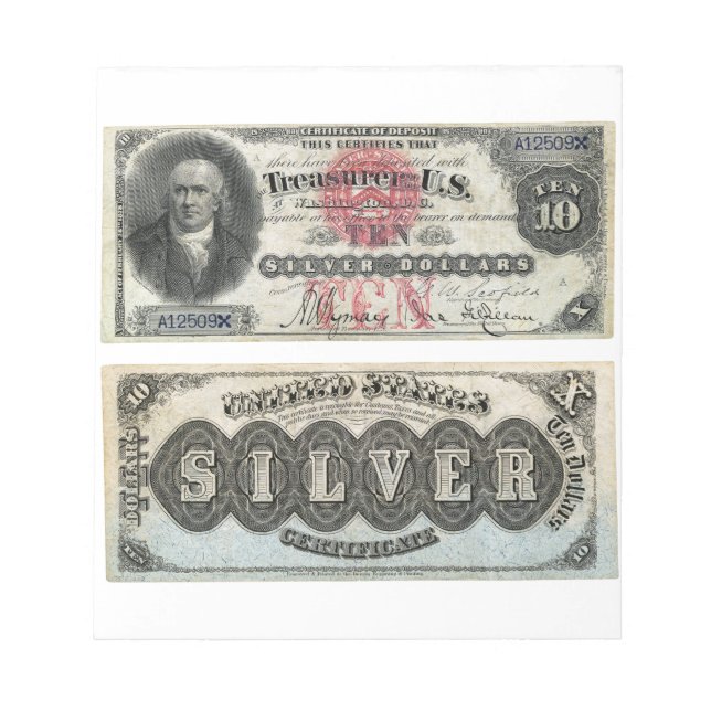 Bloc-note 10 $ U.S. Banknote Silver Certificate 1878 (Devant)