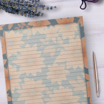 1950 Dusty Blue Orange Retro Mid Century Floral