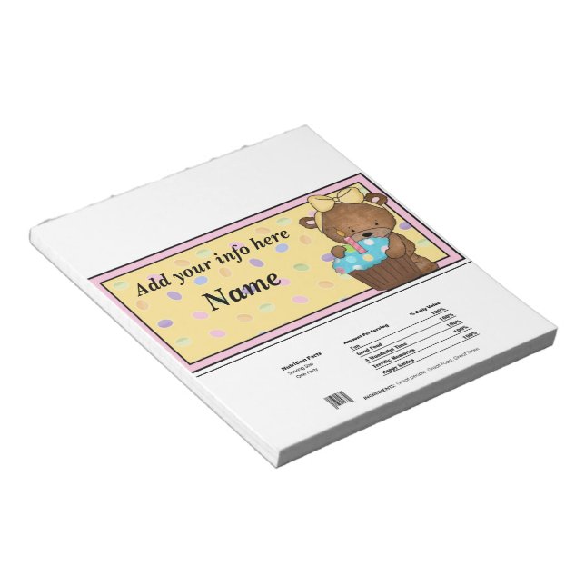 Bloc-note 1er anniversaire Bear Candy Bar Wrapper Party Fave (Incliné)