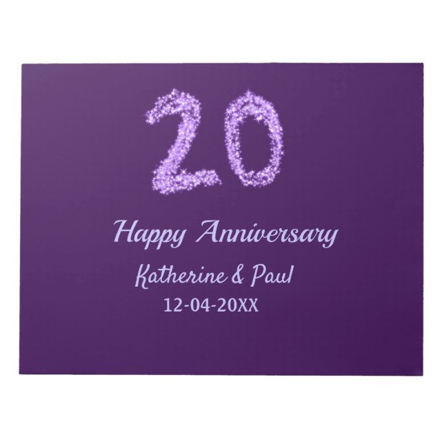 Bloc-note 20e heureux anniversaire ajouter nom du couple dat (Devant)