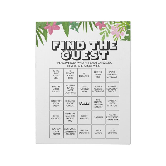 Bloc-note 40 feuilles de jeu de bingo pour trouver l'invité (Tourné)