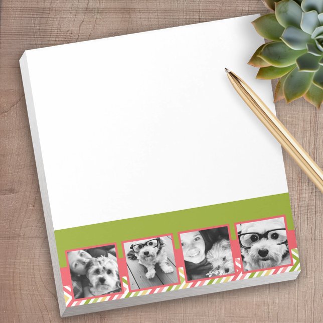 Bloc-note 4 Photo Collage de chaux et de coraux Chevrons (Personalized notepad - great for a gift or your home office)