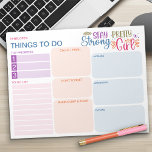 Bloc-note À faire Liste des couleurs positives planificateur<br><div class="desc">Coloré, éditable et personnalisé ! Ceci à faire liste et planificateur quotidien a une citation positive "rester fort jolie fille" et une jolie palette de couleurs de violet rose orange bleu et vert. Tous les titres de section sont modifiables afin que vous puissiez organiser vos activités de la façon qui...</div>