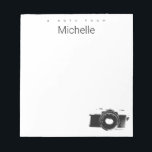 Bloc-note A Note from Custom Name Photographer camera<br><div class="desc">Capture the essence of a photographer's passion with this personalized note pad designed exclusively for them. This note pad is the perfect companion for jotting down ideas, taking notes, or writing heartfelt messages. The minimalist design of this note pad allows the focus to be on what matters most - the...</div>