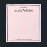 Bloc-note À partir du bureau de votre nom Pale Rose & Black<br><div class="desc">Ce qui vient du bureau du bloc-notes a du texte d'affichage noir en haut. Il y a un grand texte d'affichage noir pour le nom du destinataire en haut. Il y a un texte noir plus petit en bas pour les informations de contact telles qu'une adresse e-mail et un numéro...</div>