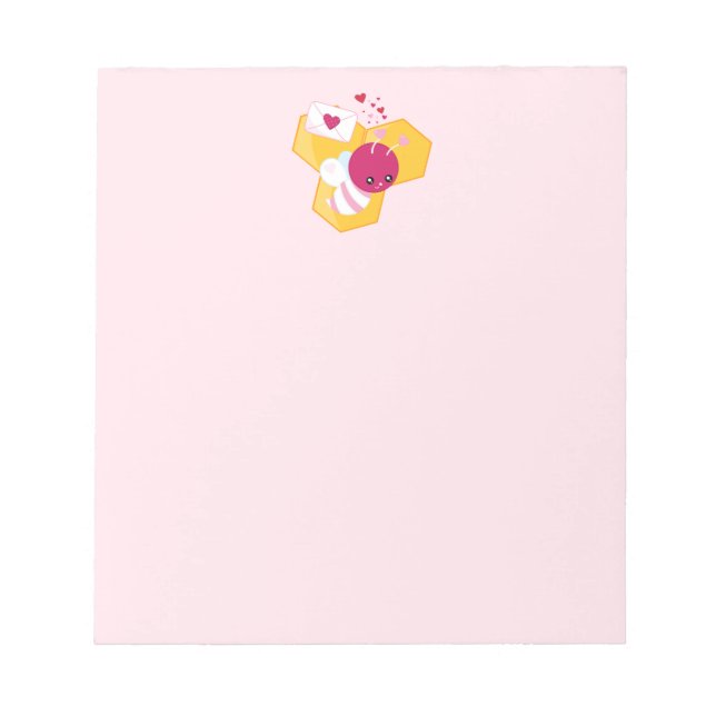 Bloc-note Abeille mignonne aux Coeurs de Saint-Valentin rose (Devant)