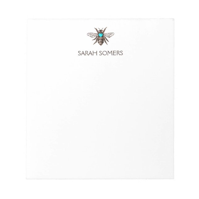 Bloc-note Abeille mignonne avec Coeur Turquoise Nature Perso (Devant)