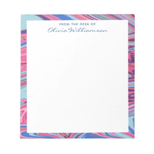 Bloc-note Abstract Marbled Art Trippy Blue Pink Personalized