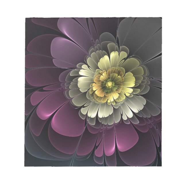 Bloc-note Abstract Modern Purpur Khaki Gray Fractal Flower (Devant)