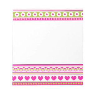 Bloc-note Abstrait motif vert rose + points fleurs coeurs