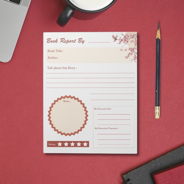Bloc-note Accessoires de lecture de papier à lettres de l'éc (Back to School Book Report Cherry Blossom Japanese Style Teacher Appreciation Notepad)