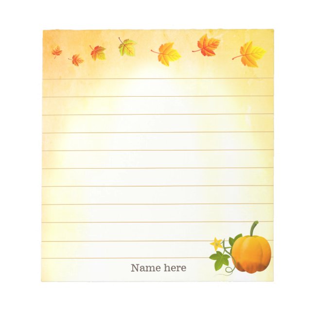 Bloc-note Action de grâce Citrouille et feuilles d'automne a (Devant)