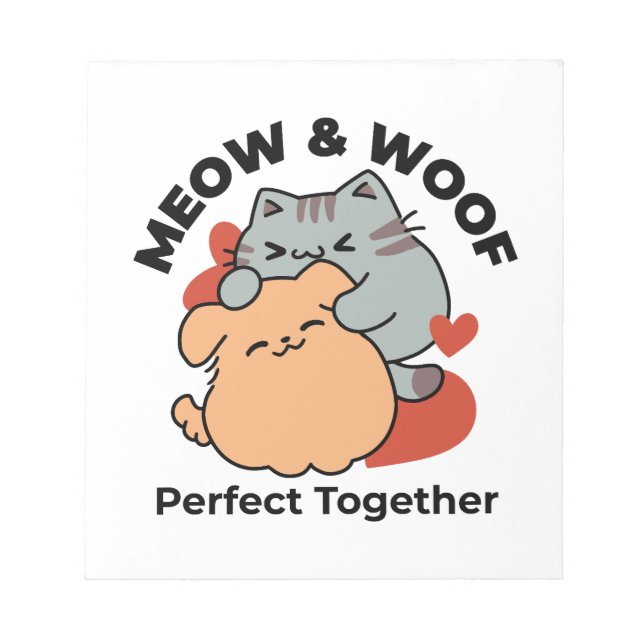 Bloc-note Adorable chat et chien Hug - Meow & Woof Design (Devant)