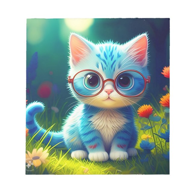 Bloc-note Adorable petit chat bleu portant des lunettes-4706 (Devant)