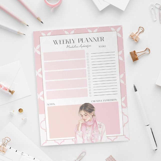 Bloc-note Agenda hebdomadaire rose pour fille jolie (Créateur téléchargé)