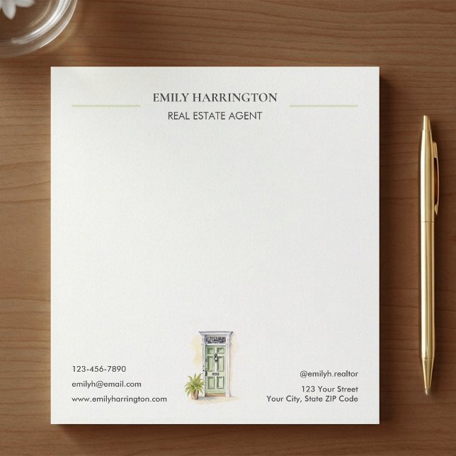 Bloc-note Agent immobilier à porte verte aquarelle (Créateur téléchargé)