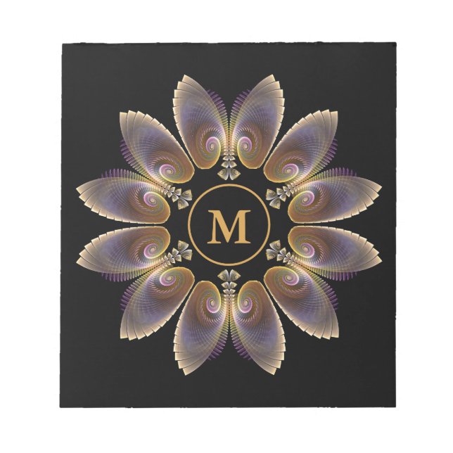 Bloc-note Ailes d'ange abstraites Mandala Fractale Monogramm (Devant)