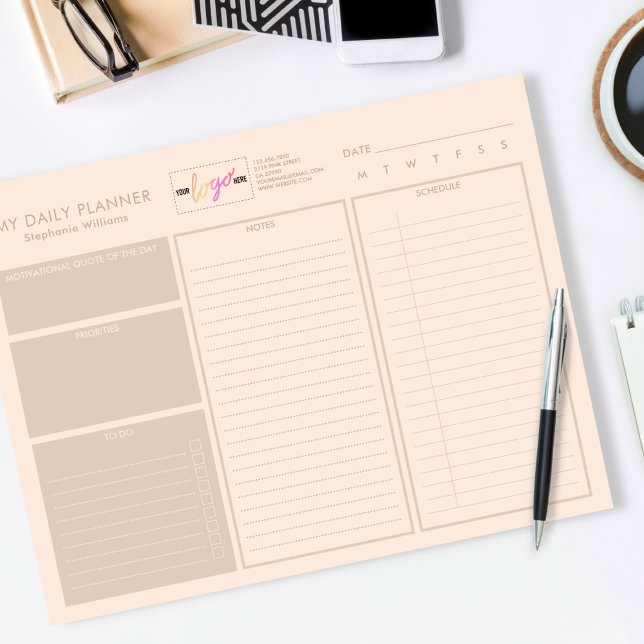 Bloc-note Ajouter Logo Personnalisé Moderne Beige Non daté P (Créateur téléchargé)