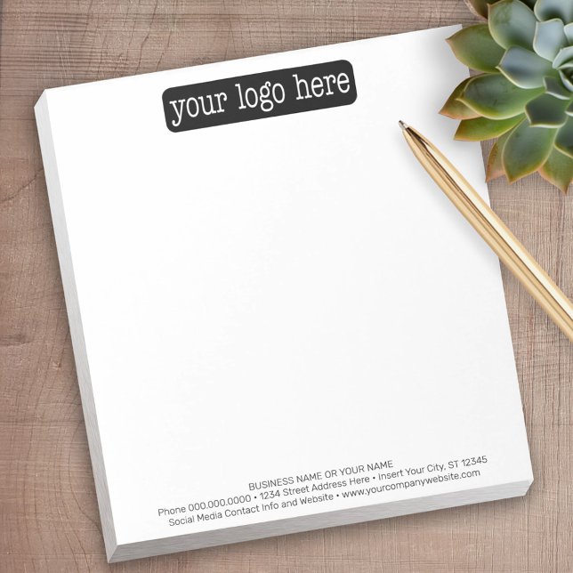 Bloc-note Ajouter votre logo et 3 lignes de texte - Minimal (Personalized Notepad with Your Logo - add contact info for a great promotional product)