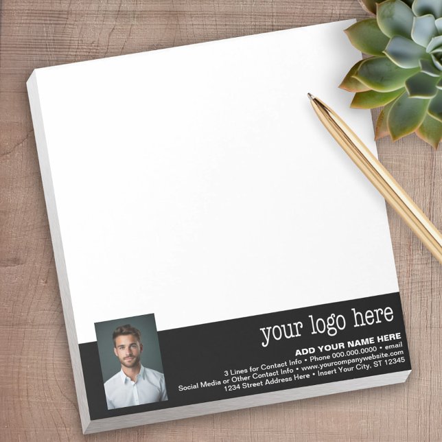 Bloc-note Ajoutez votre logo et votre photo - Informations s (Personalized Notepad with Your Logo - add contact info for a great promotional product)