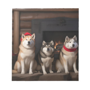 Bloc-note Akita au coin du feu de Noël