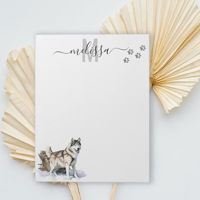 Bloc-note Alaskan Malamute Aquarelle Monogramme personnalisé (Créateur téléchargé)