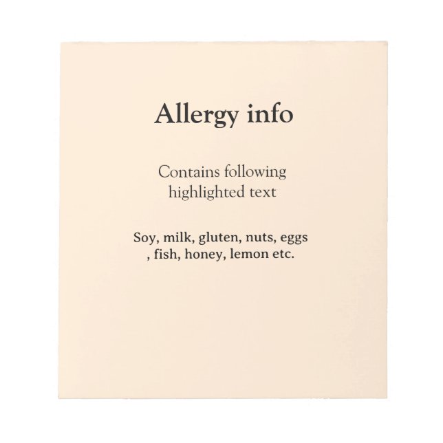 Bloc-note Alerte d'allergie alimentaire ajouter un nom aux a (Devant)