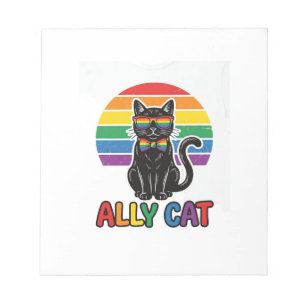 Bloc-note Ally Cat Rainbow Pride Vintage Chat T-Shirt Design