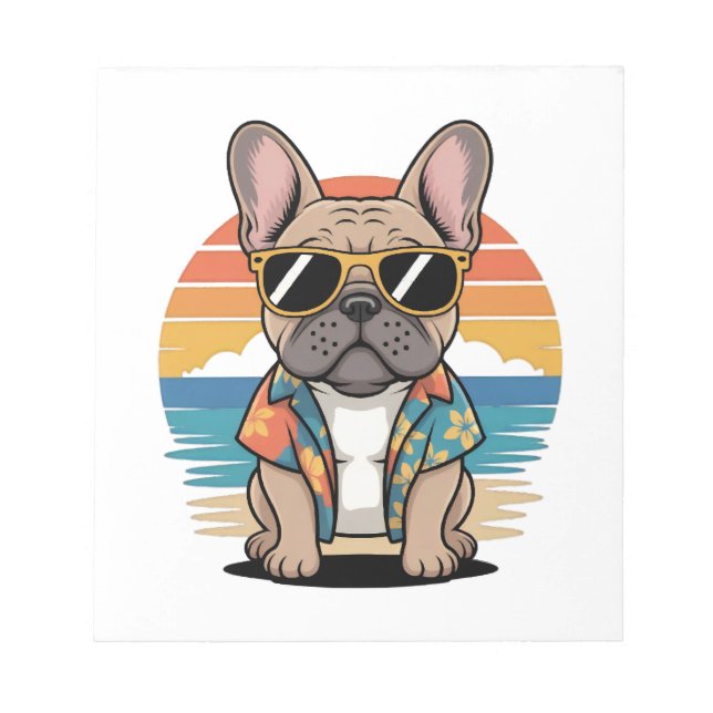 Bloc-note Aloha Pup  Cool Bulldog français ambiance de plage (Devant)