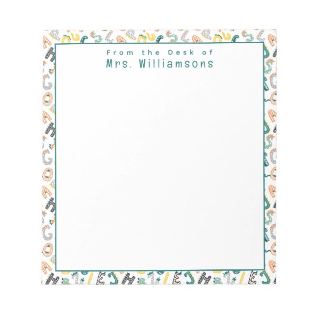 Bloc-note Alphabet Dinosaur mignon - Du bureau de l'enseigna (Devant)