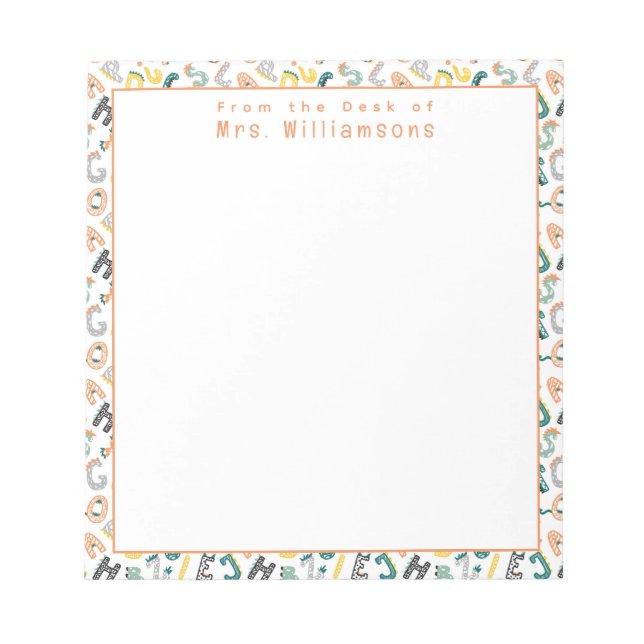 Bloc-note Alphabet Dinosaur mignon - Du bureau de l'enseigna (Devant)