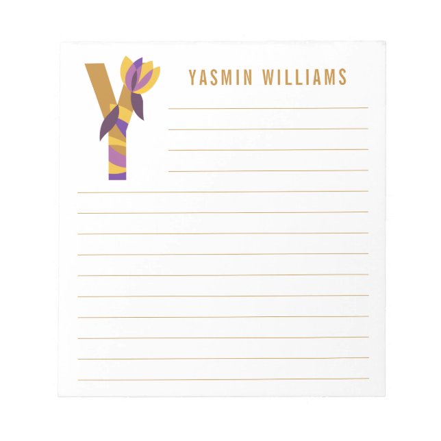 Bloc-note Alphabet floral abstrait ligné (Devant)