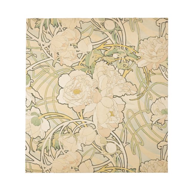 Bloc-note Alphonse Mucha Peonies Peony Roses Fawn 1897 (Devant)