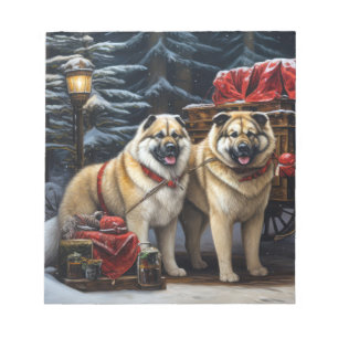 Bloc-note American Akita Snowy Sleigh Ride Décor de Noël