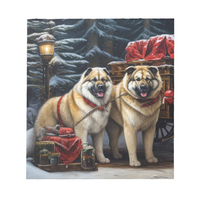 Bloc-note American Akita Snowy Sleigh Ride Décor de Noël (Devant)