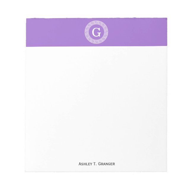 Bloc-note Améthyste Wht Cadre Rnd Clé Grecque Monogramme Ini (Devant)