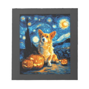 Bloc-note Amoureux de chiens Corgi Peinture de van gogh nuit