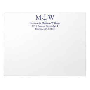 Bloc-note Ancrage nautique bleu marine couple monogramme ini