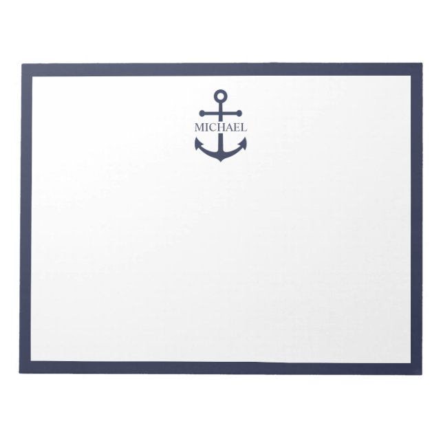 Bloc-note Ancre bleue marine Nom personnalisé (Devant)
