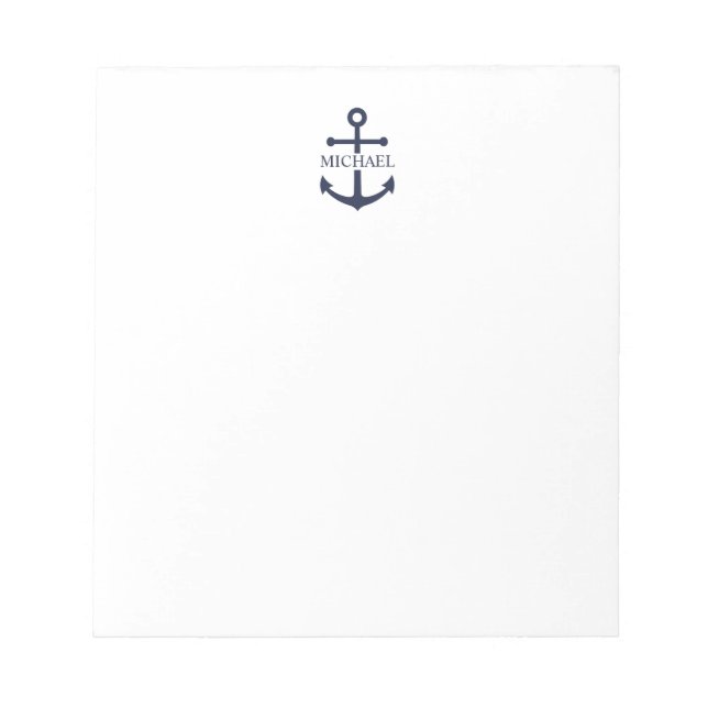 Bloc-note Ancre bleue marine Nom personnalisé (Devant)