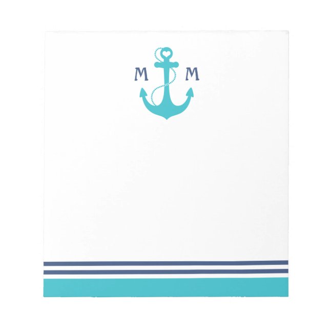 Bloc-note Ancre cardiaque marine turquoise (Devant)