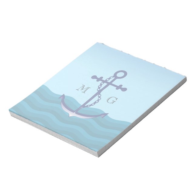 Bloc-note Ancre de navire nautique avec double monogramme (Tourné)